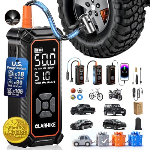 OlarHike Tire Inflator Portable Air Compressor,Dual Power-3*2000mAh &12V DC